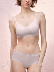 Basic Seamless Lace-Trimmed V-Neck Bralette - Smart Size