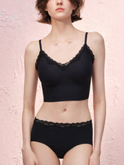 Basic Seamless Lace-Trimmed V-Neck Camisole Bra Top - Smart Size