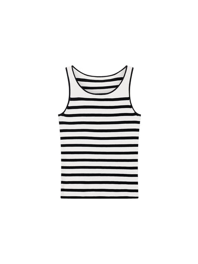 Chic Contrast Knit Tank Top with Round Neck