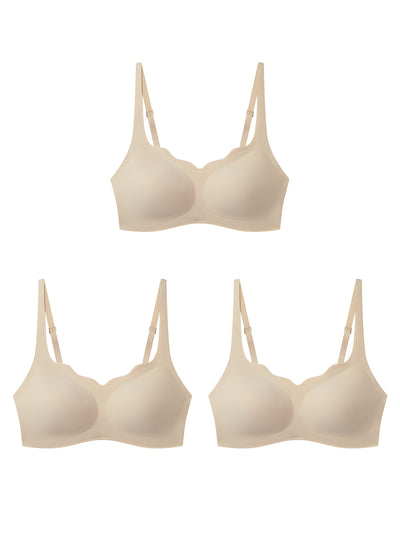 24H Comfort Size Free Wavy Neck Adjustable Strap Wireless Bra (Pull Over) Kit of 3