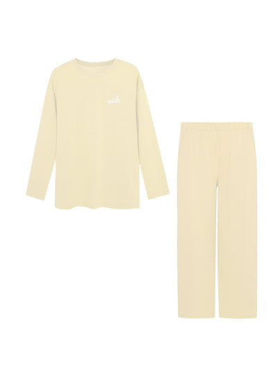 Letter Printed Long Sleeve Cotton Pajama Set