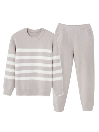 Mousse Striped Round Neck Pullover Lounge Set