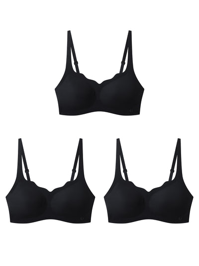 24H Comfort Size Free Wavy Neck Adjustable Strap Wireless Bra (Back Hook) Kit of 3