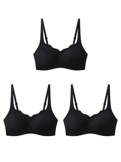 24H Comfort Size Free Wavy Neck Adjustable Strap Wireless Bra (Pull Over) Kit of 3