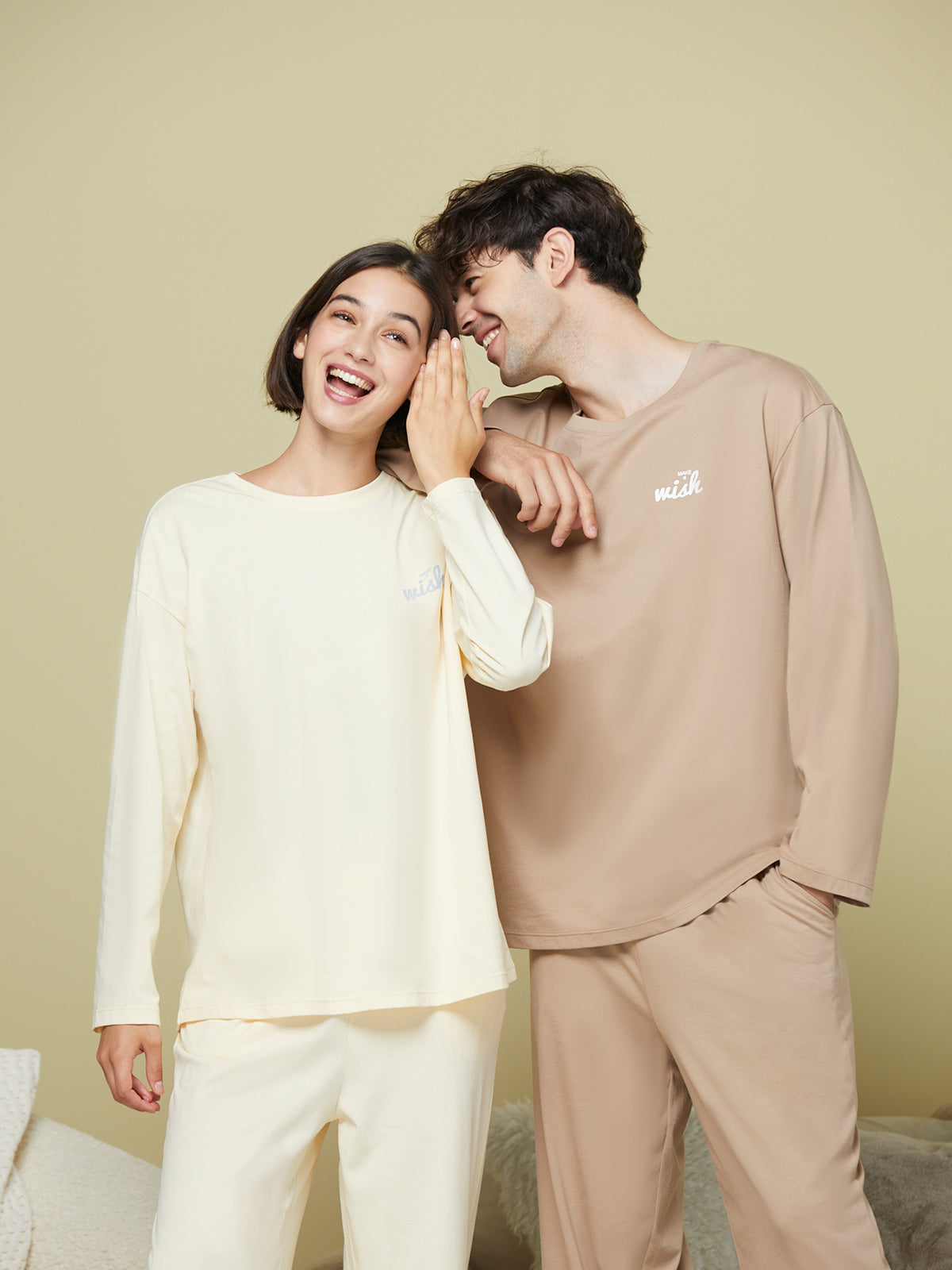 Letter Printed Long Sleeve Cotton Pajama Set
