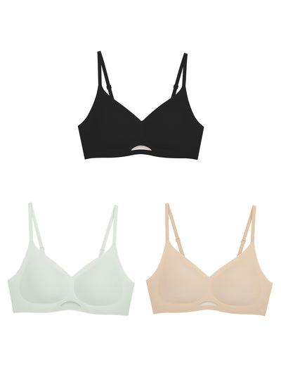 24H Comfort Size Free Spaghetti Strap Wireless Bra Kit of 3