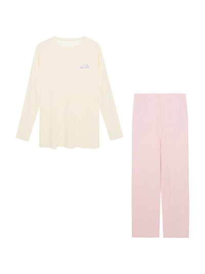 Letter Printed Long Sleeve Cotton Pajama Set