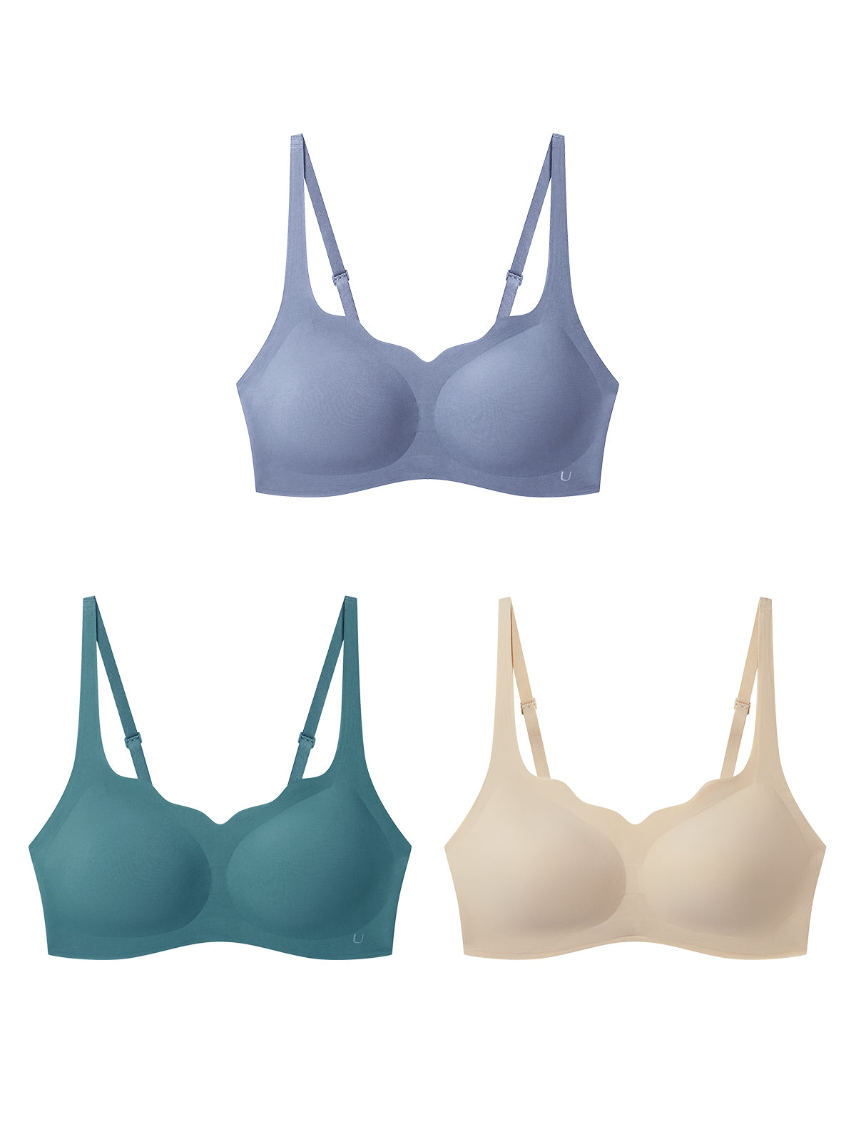 24H Comfort Size Free Wavy Neck Adjustable Strap Wireless Bra (Back Hook) Kit of 3