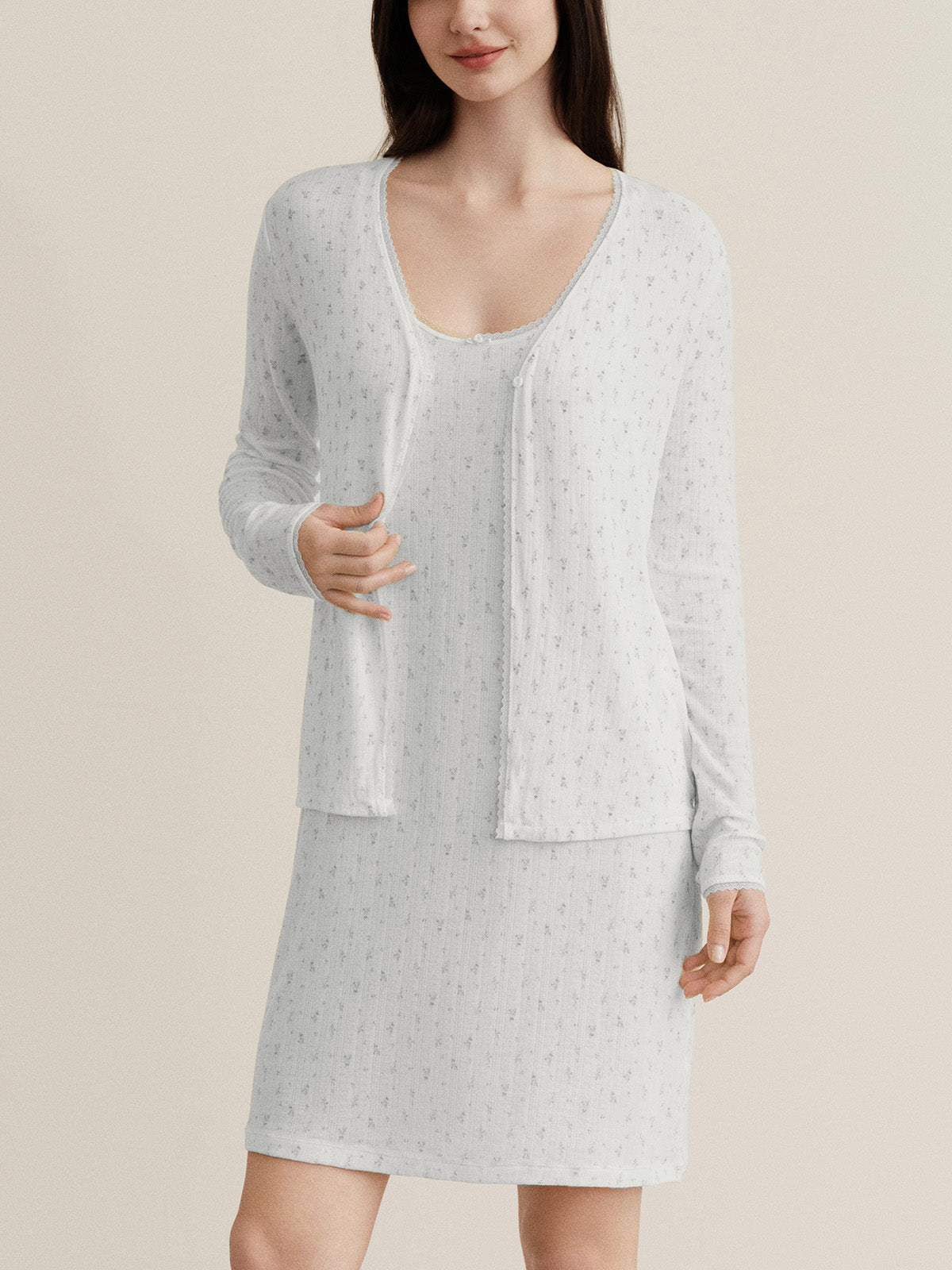 Whir Lavender Floral V-neck Cardigan