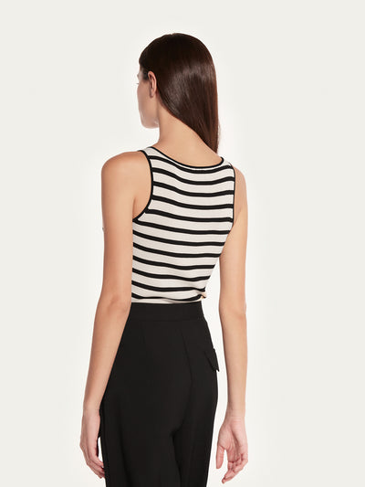 Chic Contrast Knit Tank Top with Round Neck