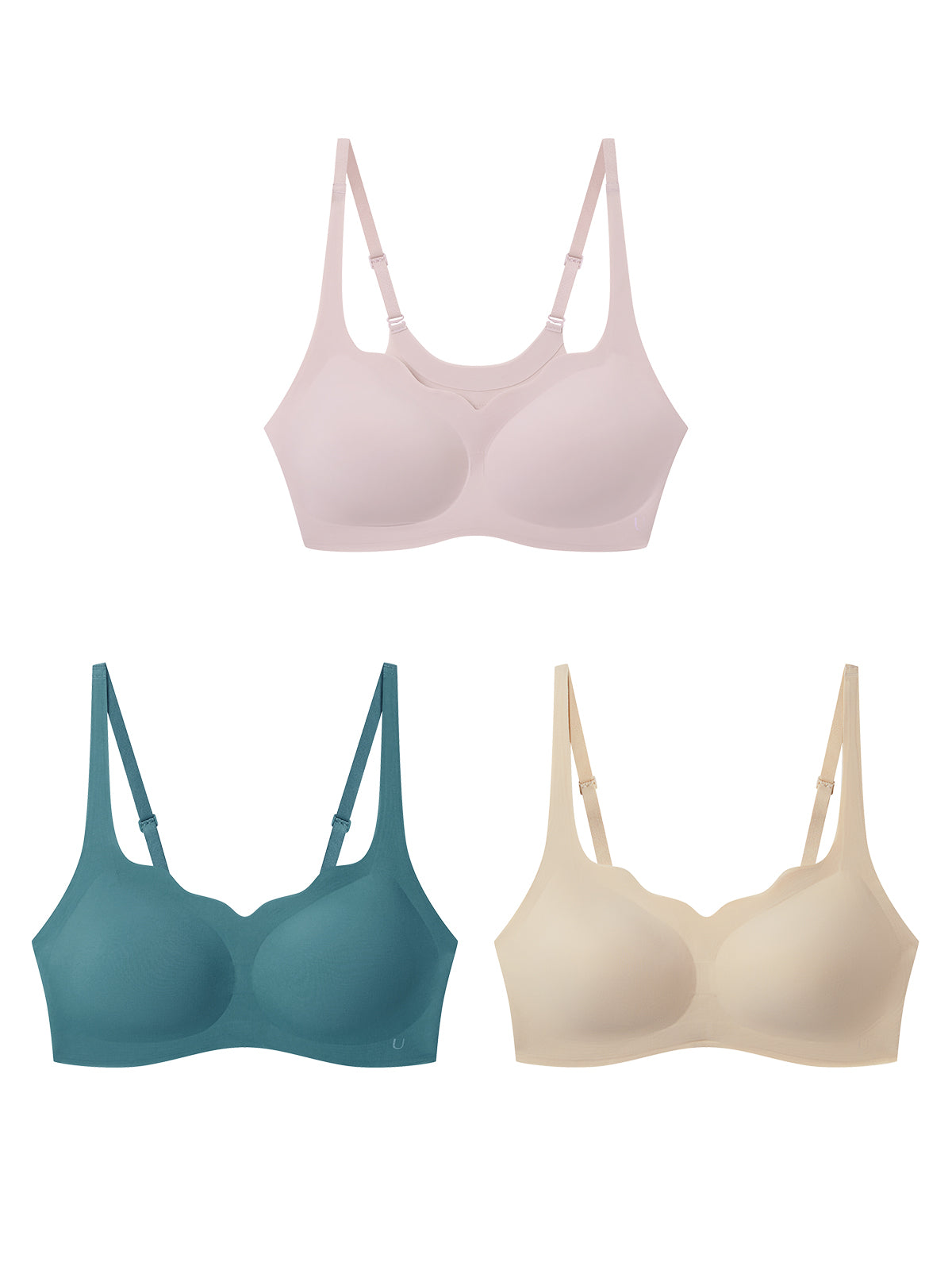 24H Comfort Size Free Wavy Neck Adjustable Strap Wireless Bra (Back Hook) Kit of 3