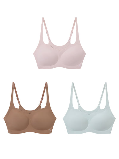 24H Comfort Size Free Wavy Neck Adjustable Strap Wireless Bra (Pull Over) Kit of 3