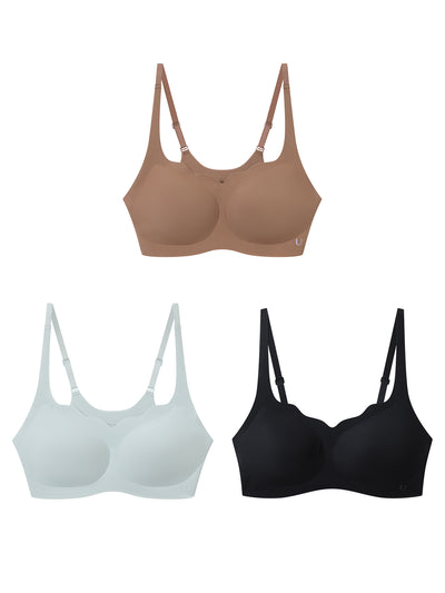 24H Comfort Size Free Wavy Neck Adjustable Strap Wireless Bra (Pull Over) Kit of 3
