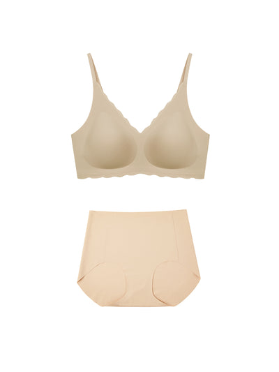 24H Comfort One Size Wavy Spaghetti Strap Wireless Bra & Brief