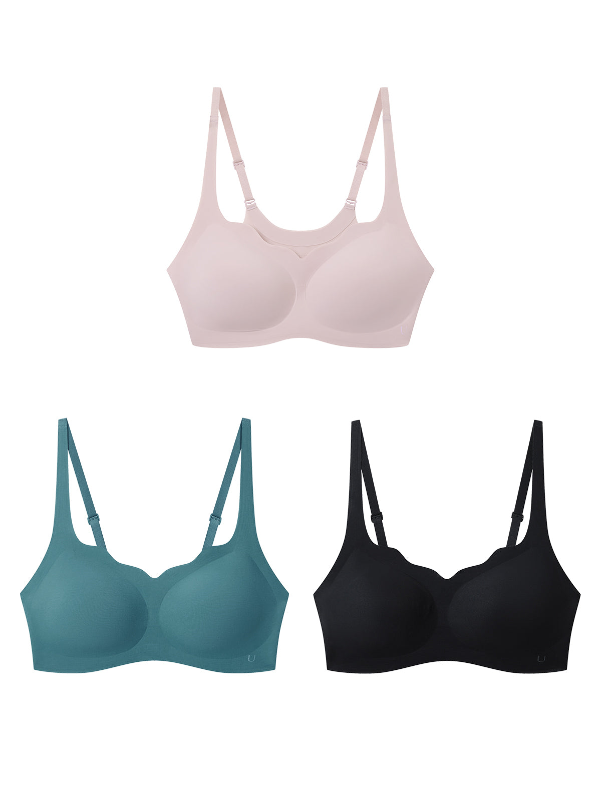 24H Comfort Size Free Wavy Neck Adjustable Strap Wireless Bra (Back Hook) Kit of 3