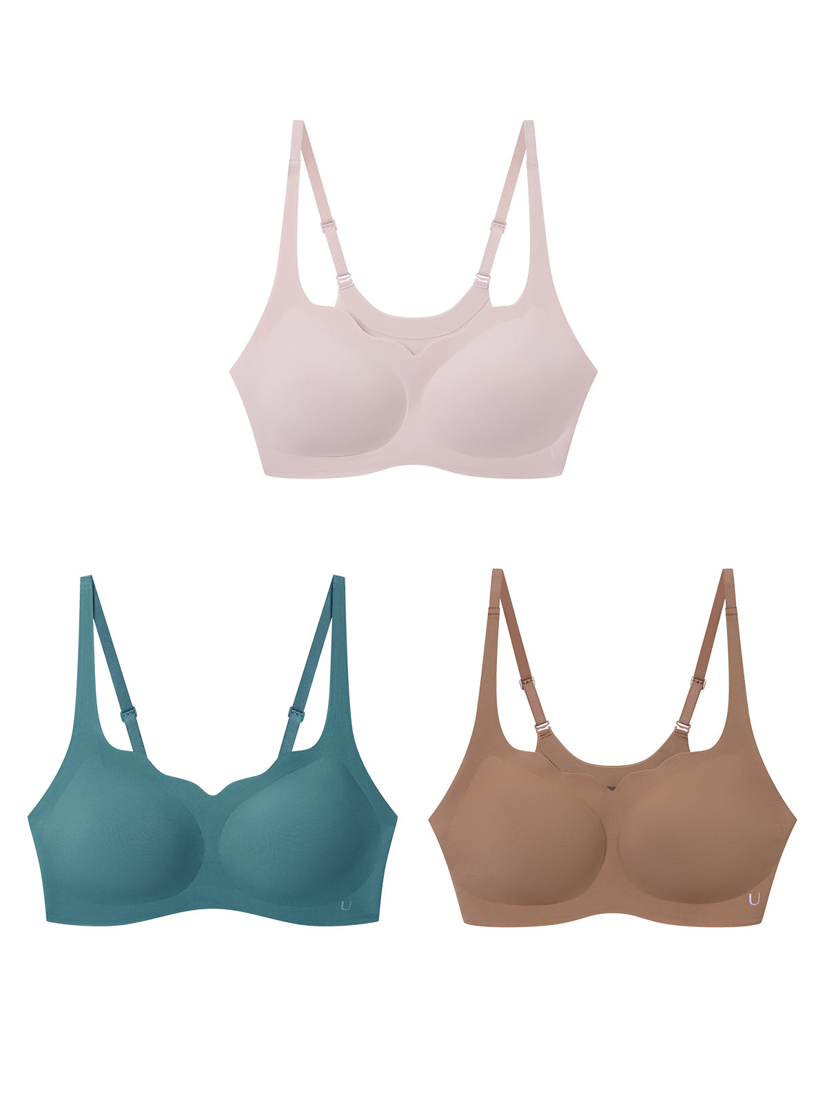 24H Comfort Size Free Wavy Neck Adjustable Strap Wireless Bra (Back Hook) Kit of 3