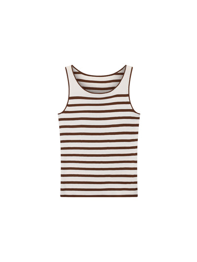 Chic Contrast Knit Tank Top with Round Neck