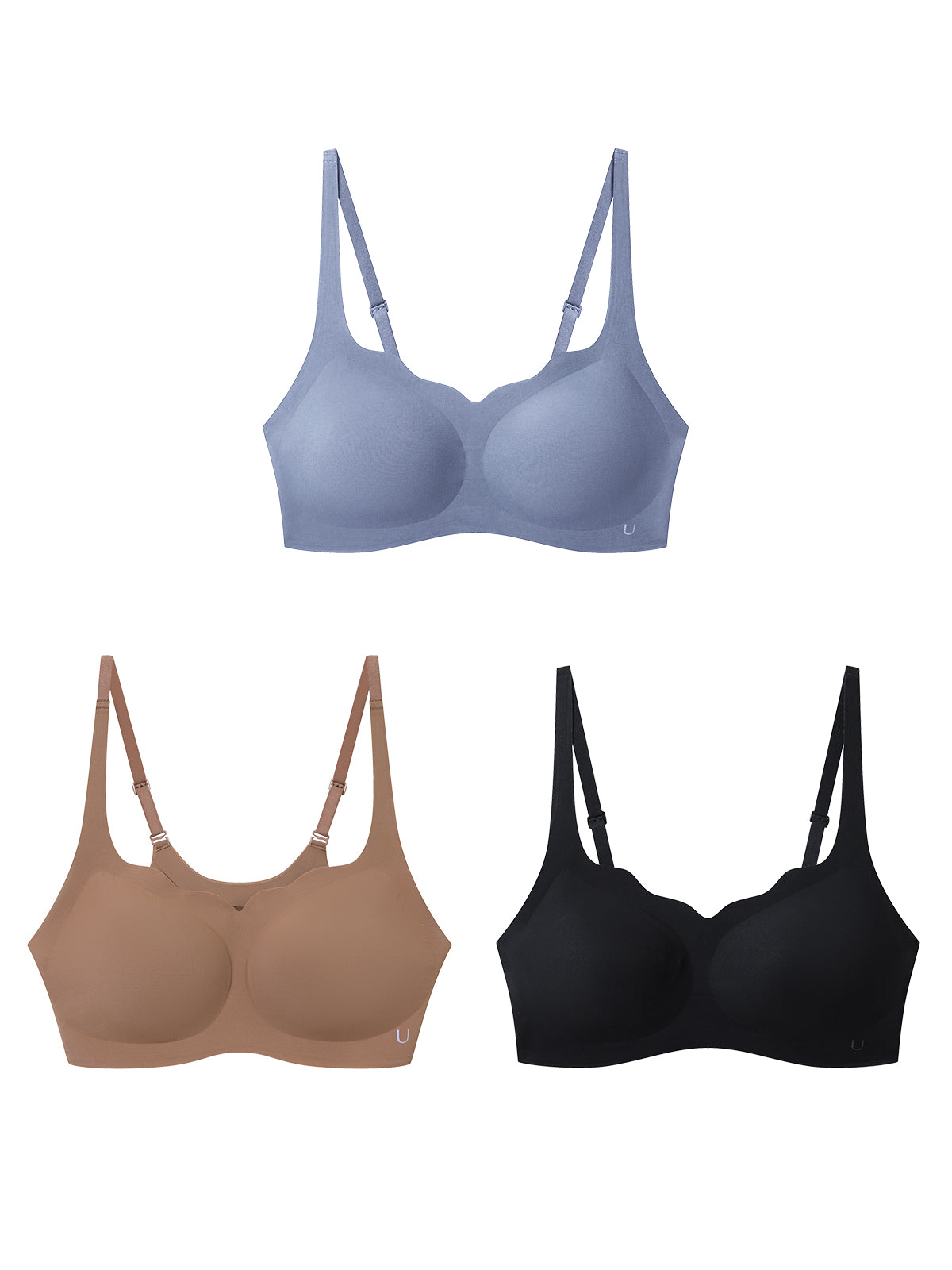24H Comfort Size Free Wavy Neck Adjustable Strap Wireless Bra (Back Hook) Kit of 3