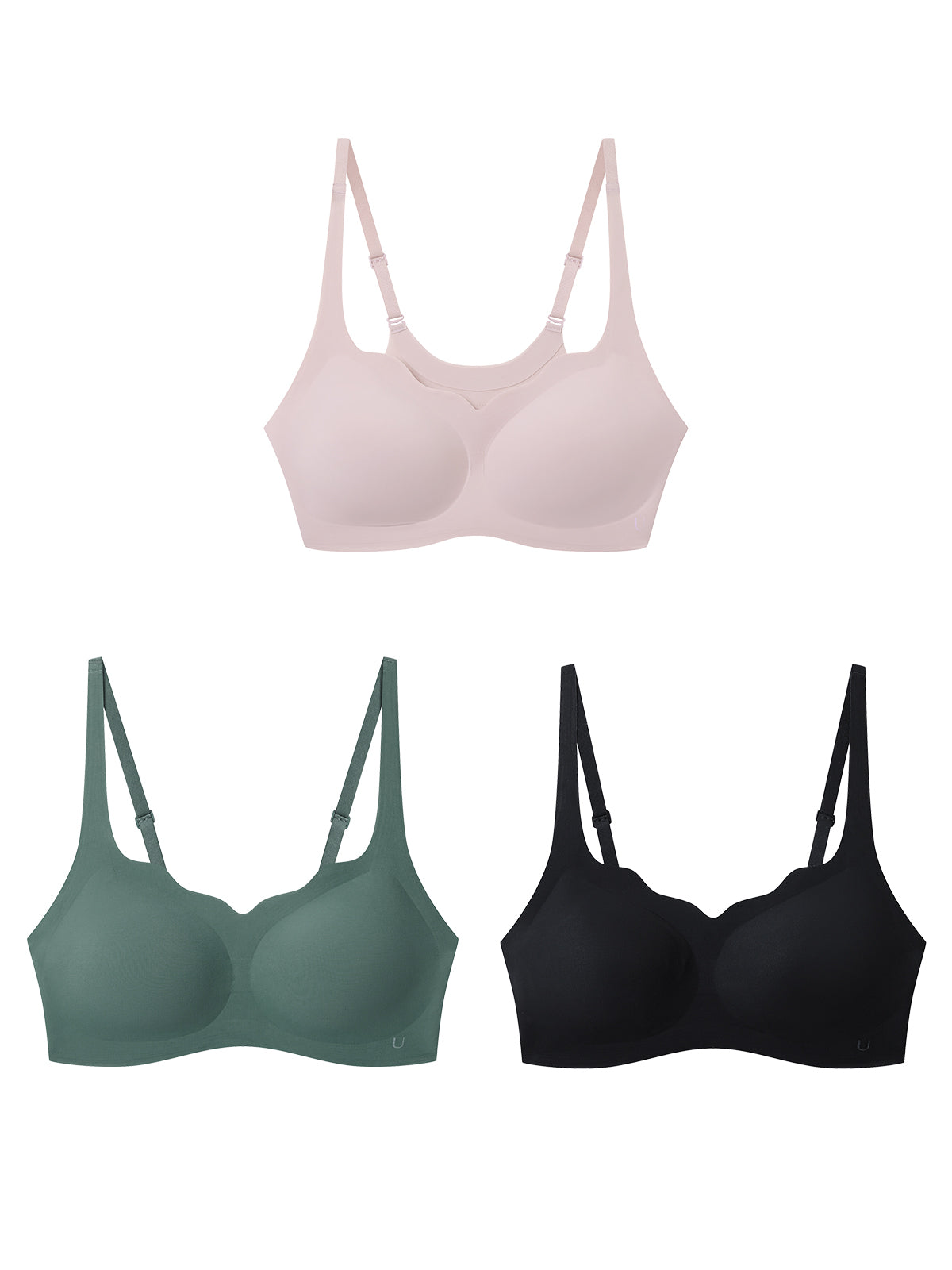 24H Comfort Size Free Wavy Neck Adjustable Strap Wireless Bra (Pull Over) Kit of 3