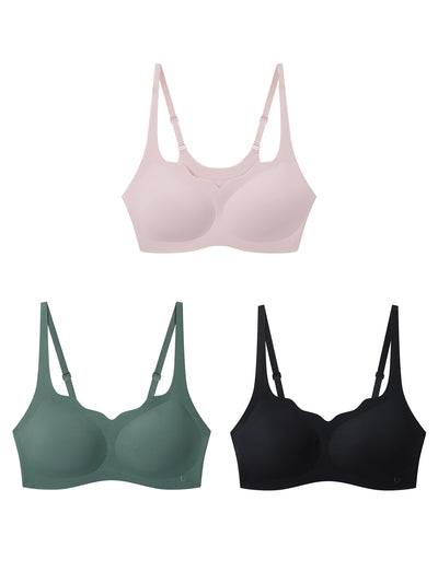 24H Comfort Size Free Wavy Neck Adjustable Strap Wireless Bra (Pull Over) Kit of 3
