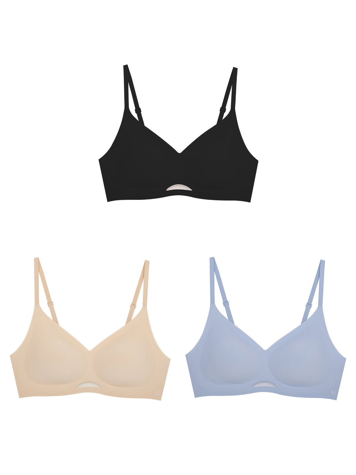24H Comfort Size Free Spaghetti Strap Wireless Bra Kit of 3