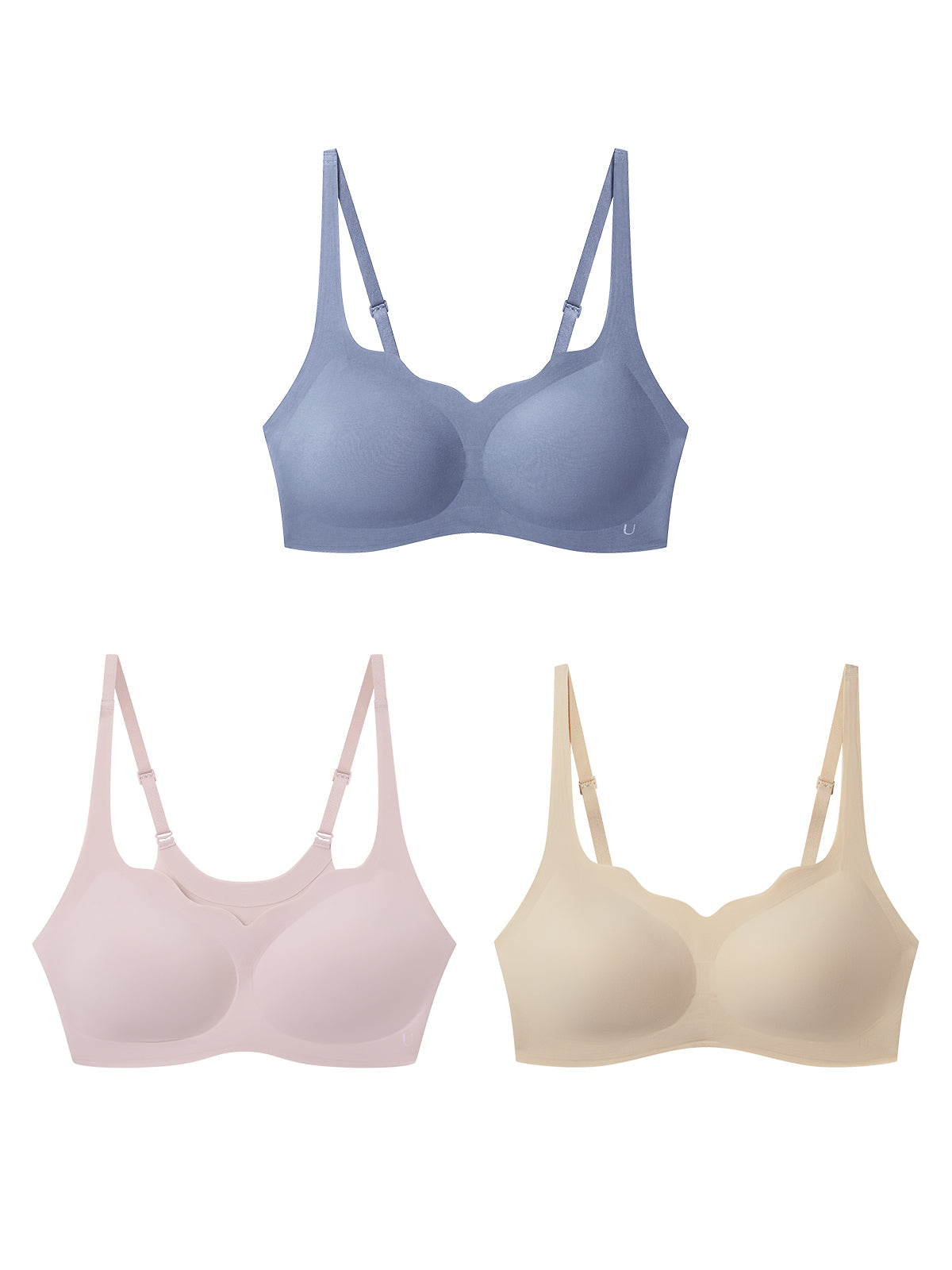 24H Comfort Size Free Wavy Neck Adjustable Strap Wireless Bra (Back Hook) Kit of 3