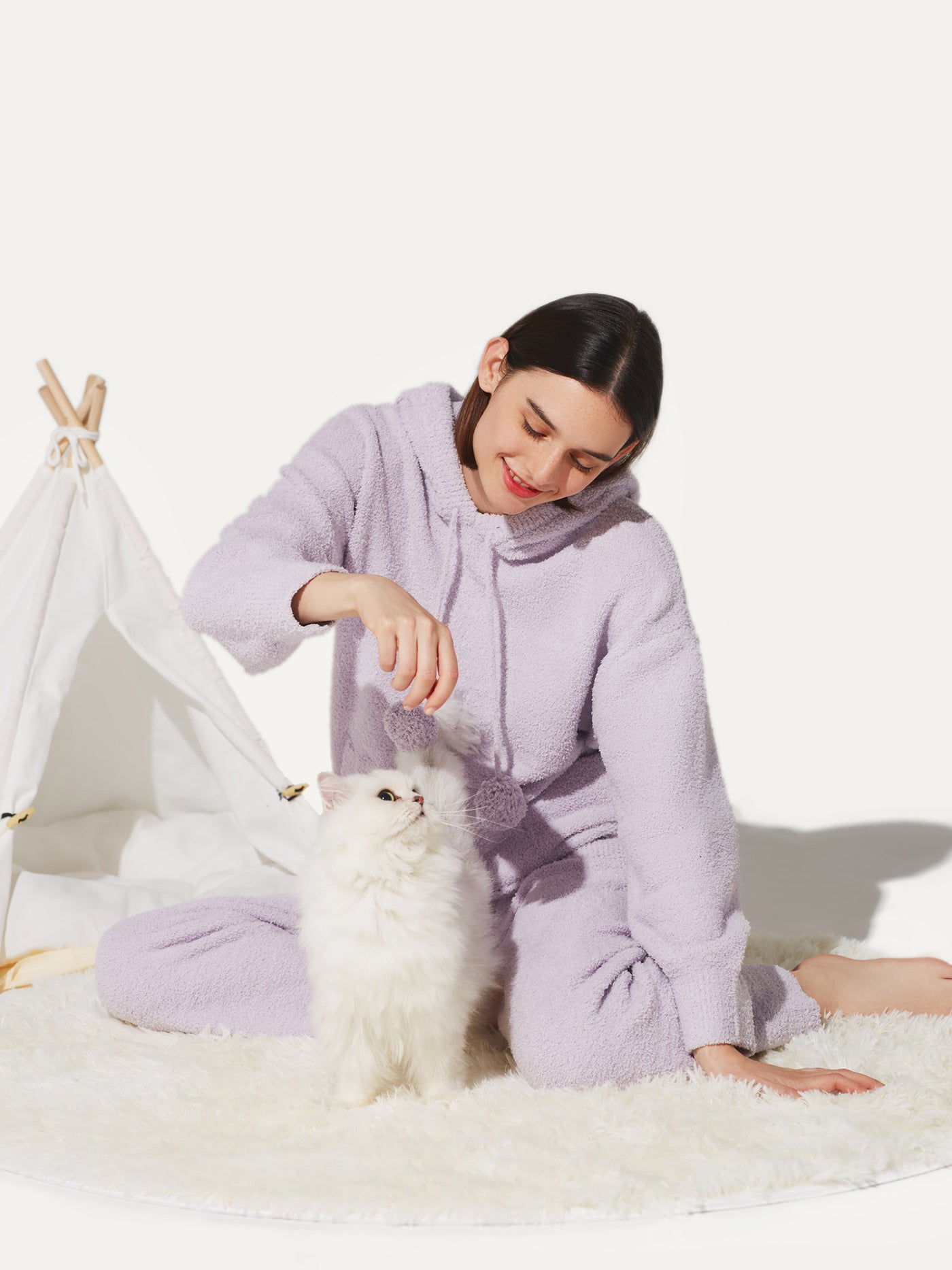 Tender Love Soft Cloud Cat Ear Hooded Pajamas Set