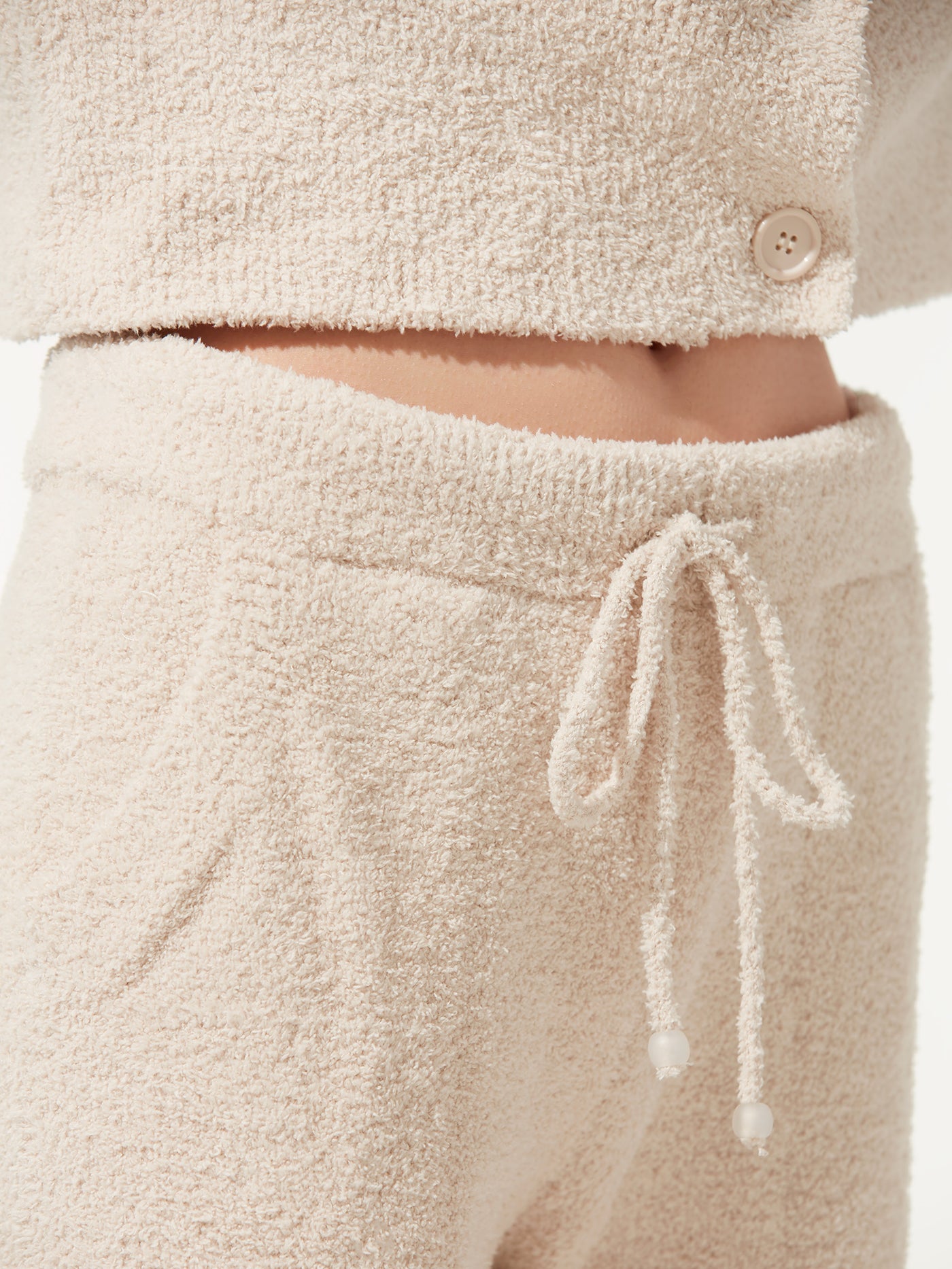 Mousse Stripe Half Velvet Cardigan Pajama Set